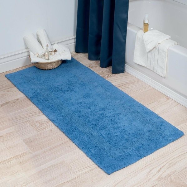 Bedford Home 100 Percent Cotton Reversible Long Bath Rug Blue 24 x 60 in. 67A-01646